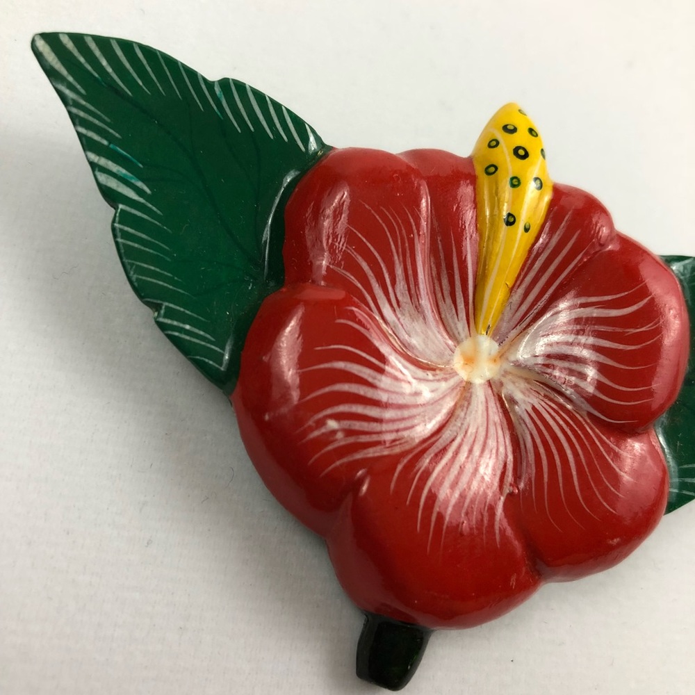 🌺VINTAGE Red Hibiscus Flower Pin🌺